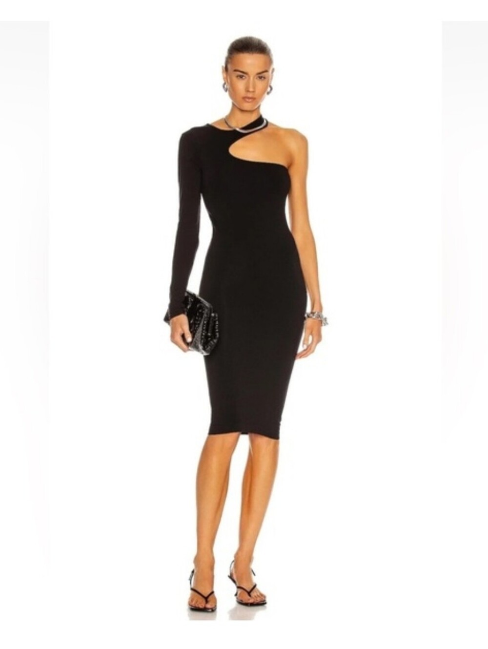 Black One-Shoulder Cutout Midi Dress